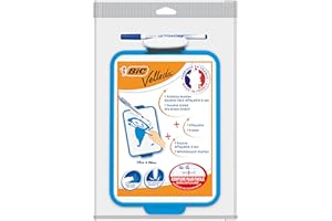 BIC Velleda Pizarra Blanca Pequeña de Borrado en Seco de Doble Cara con Rotulador Azul y Borrador, 19x26cm, Óptimo para material escolar