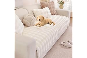 Royhom Rabbit Plush Sofa Cover Washable, Cream Couch Cover for Dogs, Warm Sofa pet protectors, Fuzzy Couch Protector, Non Slip, Super Soft (Seater, 90x160cm)