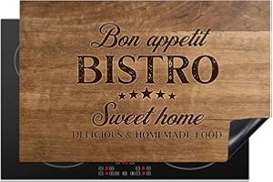 KitchenYeah© Protege Plaque Induction 80x52 cm Deco Cuisine Accessoires Pratique Protection De Vitroceramique Citation - Bistro - Bon appétit - Sweet home - Texture du bois - 80x52 cm
