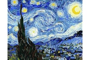 TISHIRON - Kit per dipingere seguendo i numeri, per adulti e bambini, disegno: paesaggio notturno, pittura a olio, 40 x 50 cm