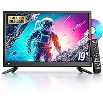 Desobry 18 inch draagbare tv met antenne, mini-lcd-tv met DVB/T2-tuner, 12 V tv 6000 mAh oplaadbaar met ronde basis voor kamperen in de open lucht, slaapkamer, keuken