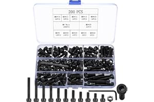 HAOCHEN 200-Piece M6 black Bolts and Nuts Set, Alloy Steel Allen Screws Bolts and Nuts Assortment Kit, Allen Machine Screws with 2-Piece Hex Wrench