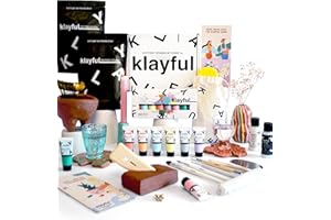 Klayful- Kit Argilla Senza Cottura per Principianti – Kit Ceramica Fai da Te | Strumenti, Colori Pastello, Pennelli, Smalto, Guida Passo a Passo (3 kg Argilla Terracotta – Colori Pastello)