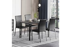 HELLO-5IVE Dining Table and Chairs Set of 4, Modern Dining Table Set Kitchen Furniture, Marble Effect Dining Table with 4 PU Leather Dining Chairs, 120CM Dining Room Set for Home Kitchen (Black Table & Chair)