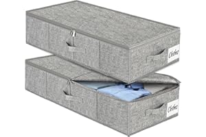 KUKIKAN Under Bed Storage Box with Lid 2 Pack, Low Profile Foldable Underbed Clothes Organiser Under Sofa and Cot, W/ Ultra Thick Fabric and Sturdy Bottom/Sides, Storage Box for Dorm and Home 76x40x17cm