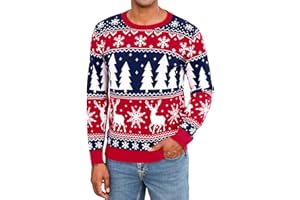 iClosam Maglione natalizio da uomo con scollo rotondo, maglioni natalizio da uomo, classico maglioncino lavorato a maglia con motivo a fiocco di neve e renne natalizie, perfetto per le feste invernali