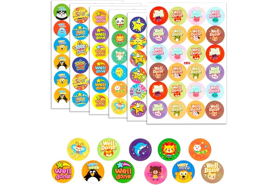 ASTARON 1440 Pcs Reward Stickers for Kids Motivational Praise Teachers Stickers for Students, Star Stickers for Reward Chart Kids Reward Stickers Parents' Reward Stickers for Children (60 Sheet)
