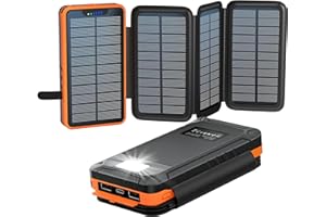 Solar Powerbank 26800mAh, elzle Solar Ladegerät mit 2 USB-A Ausgang & 1 USB-C Eingang, Outdoor Wasserfester Externer Akku mit 4 Solarpanels und Taschenlampe für Smartphones Tablets Camping