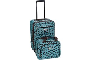 Rockland Fashion Softside Upright Luggage Set, Blue Leopard, 2-Piece Set (14/19), Fashion Softside Upright Luggage Set