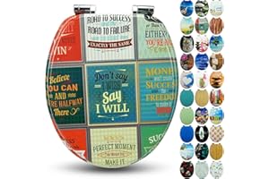 Sanfino® Premium Abattant WC en bois avec frein de chute, qualité supérieure, nombreux motifs colorés, confortable, installation facile, notice de montage incluse – „Old School"