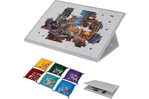 Lavievert Tavola puzzle inclinabile da 1500 pezzi con supporto e copertura 2 in 1, tavole per puzzle in feltro con 6 vassoi colorati per ordinamento, tavolo per puzzle portatile leggero con superficie