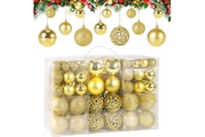 JAMITE Adornos de Bolas de Navidad 100 Piezas Dorado, Colgante de Plástico para Árbol, Decoración de Fiestas