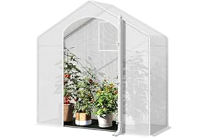 WOLTU Foliengewächshaus Winterfest mit Schwarzer PE-Gewebeboden, gewächshaus Folie für Aufzucht Tomaten, Tomatenhaus mit Tür Fenstern, aus Stahlrohr PE, 200x80x200cm, Weiß