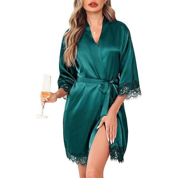 Ekouaer Dames nachthemd en ochtendjas tweedelig satijn sexy nachtkleding set nachtjurk kort negligées 2-pack, 05-donkergroen, XXL