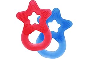 Dentistar Star Teether Pack of 2, Teething Baby Toy for Infants Aged 3+ Months, Soft Silicone Baby Teething Ring for Tooth and Gum Pain Relief, Made in Germany - Red & Blue