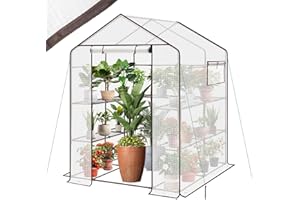 Sekey Gewächshaus 200x145x145 cm, Foliengewächshaus Stabil, Gewächshaus Balkon mit 10 Regalböden für optimales Pflanzenwachstum, Weiß, XXL