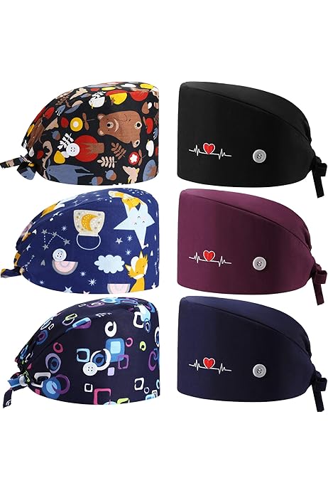 Surgical Caps For Women 6-Pack Women's Scrub Caps Cute Animal