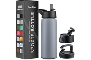 FINEDINE Triple Insulated Stainless Steel Water Bottle with Straw Lid - Flip Top Lid - Wide Mouth Cap (750 ML) Insulated Water Bottles, Keeps Hot and Cold - Great for Hiking & Biking (Modern Lava Gray)