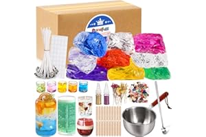 Blingfun Kit Completo per Candele in Gel - 9 Barattoli di Cera Gel -7 Colori con Stoppini, Adesivi, Supporti in Legno - Set DIY per Creare Candele Trasparenti Profumate - Ideale Regalo Creativo