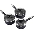 Zyliss E980143 Ultimate Non-Stick 3 Piece Saucepan Set with Lids, Multiple Sizes, Forged Aluminium, Black, Rockpearl Plus Non