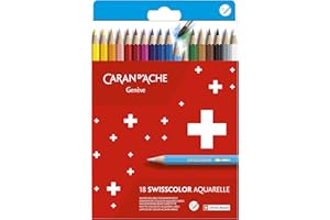 Caran d'Ache 1285.818 Swisscolor - 18 matite colorate acquerellabili, confezione in cartone