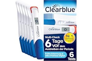 ‎CLEARBLUE Clearblue Schwangerschaftstest Multi-Check Ultra Früh Kombipack, Ergebnisse 6 Tage früher (10m IU/ml), mit keinem anderen Test können Sie früher testen, 6 Teststäbchen (1 digital, 5 visuell)