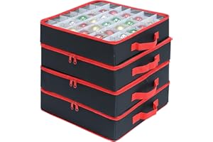 Relaxdays Christmas bauble storage box, set of 4, 16 baubles, HxWxD: 9 x 34 x 34 cm, polyester, cardboard, black/red