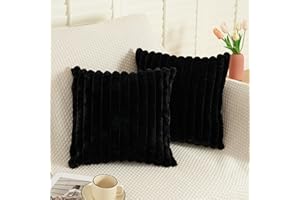 ORANIFUL Black Cushion Covers 45 x 45 Fluffy Faux Fur Set of 2 Throw Pillow Covers Soft Plush Pillowcases for Sofa Bed Modern Style Home Decor Fluffy Striped Cushion Cover 18x18 Inches