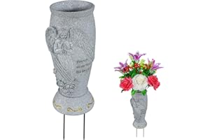 SIFOEL Cemetery Vase, Memorial Grave Vase with Ground Spikes, Angel Vases for Fresh/Artificial Flowers, Grave Flowers Holder for Cemetery Headstone Outdoor Use (1pc)
