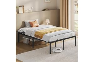 VASAGLE Struttura Letto Una Piazza e Mezza, Telaio Letto in Metallo con Ripiani Portaoggetti, per Materassi da 120 x 190 cm, Montaggio Facile, Nero Inchiostro RMB090B01