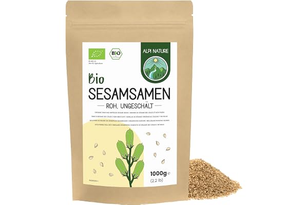 Alpi Nature Sesamfrön Oskalade BIO 1kg, Ekologiska Sesam Frön, Oskalade Vita Sesamfrön, Glutenfria