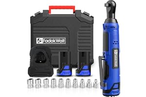 FADAKWALT 3/8" Cordless Ratchet Wrench,12V Electric Ratchet Wrench Set, 40 Ft-lbs (50N.m) 300 RPM Kit,2×2.0Ah Lithium-Ion Batteries and Fast Charger,Variable Speeds and 10 Sockets