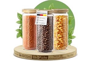 ElbFuchs® Juego de tarros de almacenamiento con tapa de 700 ml (3 piezas) de vidrio de borosilicato, tarros de almacenamiento herméticos, tarros de almacenamiento de vidrio para especias y alimentos