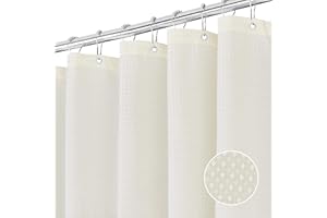 FIISAYL Gofre Cortina de Ducha para Bañera Cortinas Baño Tela Impermeable Poliéster con 12 Ganchos Lavable a Máquina 183 x 183 cm(Crema)