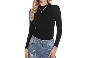Aottori Camiseta Cuello Alto Mujer Manga Larga Basica Ropa Interior Algodón con Cuello Vuelto Slim Fit Ligera Térmica Otoño Invierno