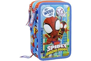 L'ERBAVOGLIO - SPIDEY - ASTUCCIO SCUOLA 3 ZIP ORIGINALE SPIDEY E I SUOI FANTASTICI AMICI - SPIDERMAN - COMPLETO DI 44 PEZZI - PRODOTTO UFFICIALE (AZZURRO/ROSSO)