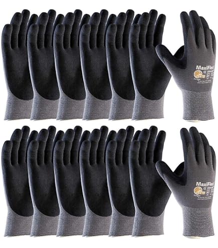 3 Pairs Of PIP MaxiFlex 34-845 Nitrile Grip Work Gloves – Coated Dotted Palms For Protection