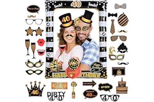 ‎FLINTRONIC Flintronic 40.Geburtstag Deko Fotorequisiten, Schwarzes Gold Aufblasbarer Rahmen zum 40.Geburtstag, Party Foto Booth Props für Partydeko, Partei Dekorationen