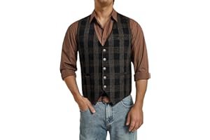 Enlision Męska kamizelka vintage formalna na co dzień gładka kratka płaszcz dla mężczyzn regularny krój tweed ślub biznesowy męski garnitur kamizelka z kieszenią XS-4XL