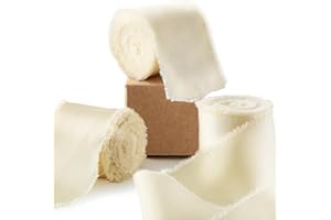 Ligtmor Ruban satin Mousseline de soie 13.5m x 3.8cm Cadeau Mariage Tissu Ruban pour emballage cadeau DIY Décoration -blanc ivoire