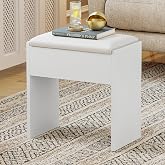 Luxstein Vanity Stool, Wooden Makeup Stool, Padded Bench, Makeup Stool for Dressing Room, Bedroom, Hallway and Living Room, 4