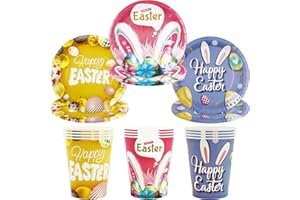 Bikasun Easter Pascua Platos de Papel, Pascua Coloridos Huevos Vajilla Desechable de Papel para Cena Postre de Pascua para Niños Fiesta de Pascua 12 Invitados, cumpleaños, baby shower