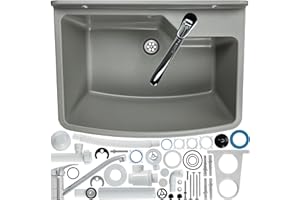 GOSPO Fregadero con grifo de pie, lavabo 61 cm x 44 cm x 23,5 cm, lavabo con rebosadero y sifón, incluye accesorios, lavadero (gris)