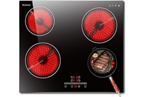 Karinear Ceramic Hob 4 Zone, Built in Electric Hob 60cm with Slide & Touch Control 6000W, 4 Zone Cooktop with Safety Lock & Timer Control, 220-240V, No Plug