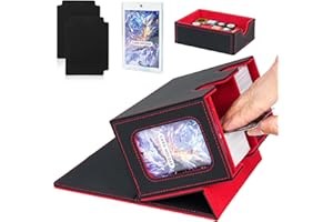 JAMIUKRO Boîte de jeu de cartes pour MTG Commander, boîte à cartes TCG, boîte de rangement magnétique en cuir PU pour cartes à collectionner, peut contenir 150 cartes à double pochette, noir et rouge