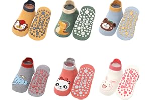 QIYIENDIAN 6 Pares de Calcetines Tobilleros para Bebé con Agarres, Calcetines Bajos Antideslizantes para Bebés y Niños Pequeños
