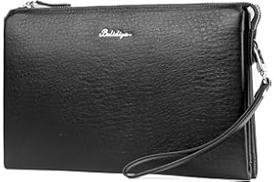 Balidiya Men Clutch Bag Purse Leather Wallets Wristlet Handbag Business Zipper Bag
