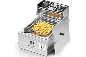KISEELY Friggitrice elettrica da 20 litri, friggitrice commerciale da 3500W con cestelli, friggitrice a doppia vasca in acciaio inossidabile con controllo del tempo e della temperatura (Single Fryer 10L)