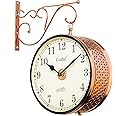 CRAFTEL Metal Analog Railway Station Wall Clock Double Sided Vintage Clock for Living Room Home and Office (Dial - 10 Inches, Rose Gold)