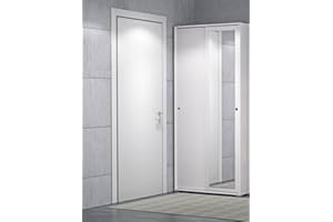 Dmora Guardaroba a 2 ante scorrevoli con barra appendiabiti, 100% Made in Italy, Armadio moderno da camera da letto, Mobile con anta a specchio, cm 90x45h195, colore Bianco